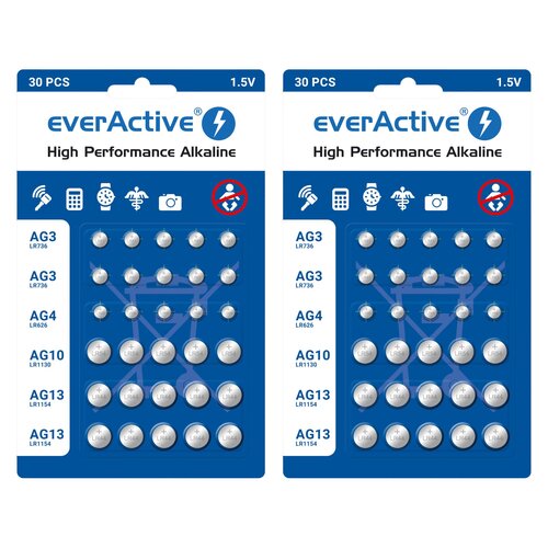 Baterie LR41 LR44 LR626 V10GA EVERACTIVE High Performance Alkaline (60 szt.)