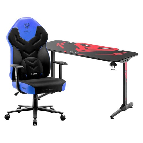 Biurko DIABLO CHAIRS X-MATE 1400 + Fotel DIABLO CHAIRS X-Gamer 2.0 (L) Czarno-niebieski