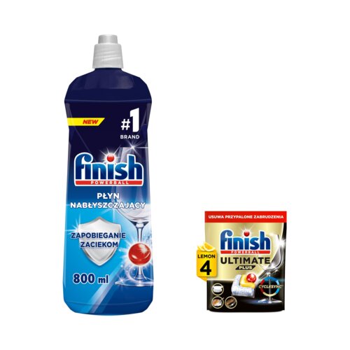 Nabłyszczacz do zmywarek FINISH 800 ml + Kapsułki do zmywarek FINISH Powerball Ultimate Plus All In 1 Lemon - 4 szt.