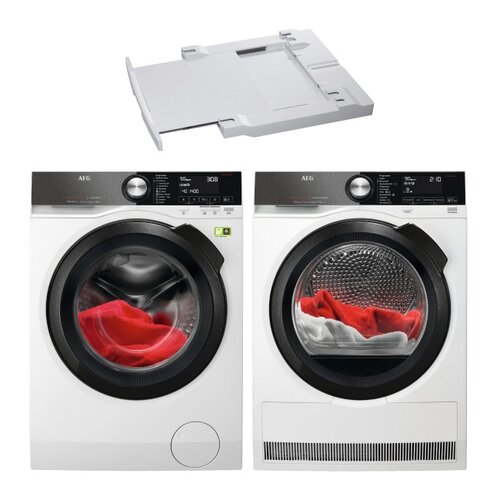 Pralka AEG L9FBB49B 9kg 1400 obr A + Suszarka AEG T9DBB89B + Łącznik AEG A1WYHSK1