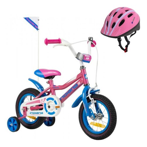 Rower dziecięcy INDIANA Roxy Kid 12 cali dla dziewczynki Różowy + Kask rowerowy VÖGEL VKA-910G Różowy dla Dzieci (rozmiar XS)