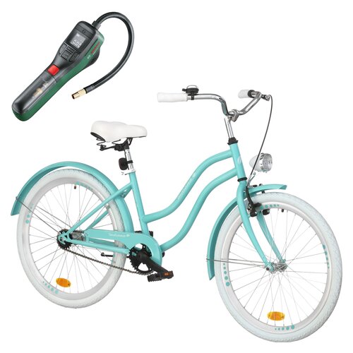 Rower młodzieżowy INDIANA X-Cruiser Jr 24 cale dla dziewczynki Lazurowy + Pompka rowerowa BOSCH EasyPump 0603947000