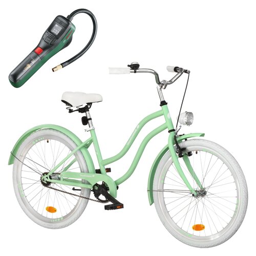 Rower młodzieżowy INDIANA X-Cruiser Jr 24 cale dla dziewczynki Miętowy + Pompka rowerowa BOSCH EasyPump 0603947000