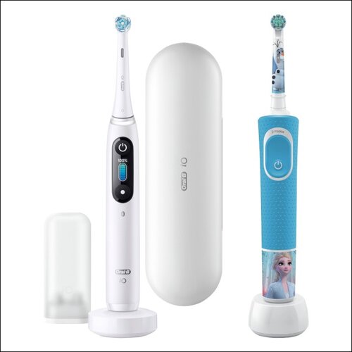 Szczoteczka magnetyczna ORAL-B iO 8 Biały + Szczoteczka rotacyjna ORAL-B Kids 3+ Kraina Lodu