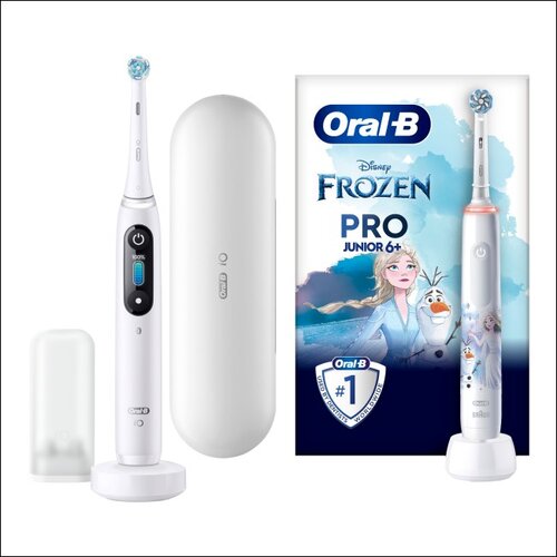 Szczoteczka magnetyczna ORAL-B iO 8 Biały + Szczoteczka rotacyjna ORAL-B Kids Pro Junior Kraina Lodu