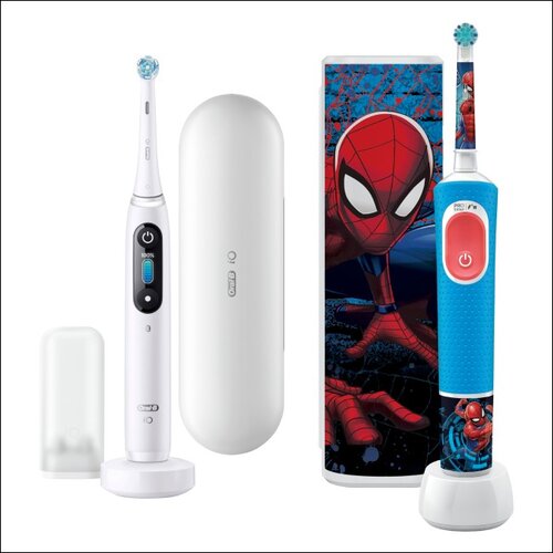 Szczoteczka magnetyczna ORAL-B iO 8 Biały + Szczoteczka rotacyjna ORAL-B Kids Pro Spiderman + Etui