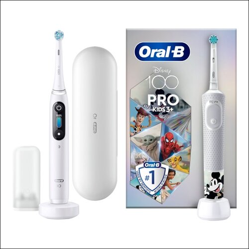 Szczoteczka magnetyczna ORAL-B iO 8 Biały + Szczoteczka rotacyjna ORAL-B D103 Kids Disney Mickey