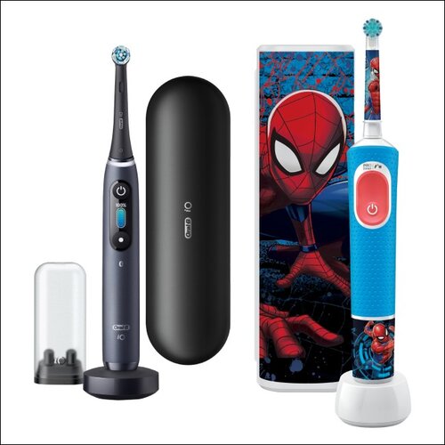 Szczoteczka magnetyczna ORAL-B iO 8 Czarny + Szczoteczka rotacyjna ORAL-B Kids Pro Spiderman + Etui