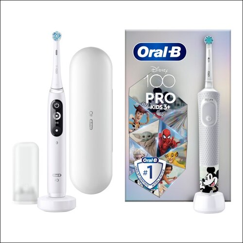 Szczoteczka magnetyczna ORAL-B iO 7 Biały + Szczoteczka rotacyjna ORAL-B Kids Pro Kraina Lodu + Etui