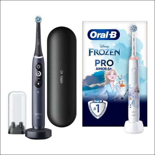 Szczoteczka magnetyczna ORAL-B iO 7 Czarny + Szczoteczka rotacyjna ORAL-B Kids Pro Junior Kraina Lodu