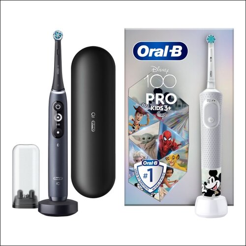 Szczoteczka magnetyczna ORAL-B iO 7 Czarny + Szczoteczka rotacyjna ORAL-B D103 Kids Disney Mickey