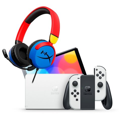 Konsola NINTENDO Switch Oled Biała + Słuchawki HYPERX Cloud Mini Nauszne Wielokolorowy