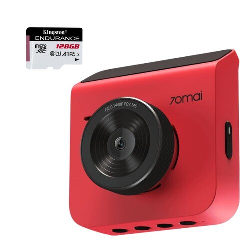 Wideorejestrator 70MAI A400 + kamera tylna RC09 Czerwony + Karta pamięci KINGSTON Endurance microSDXC 128GB