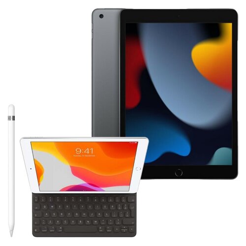 Tablet APPLE iPad 10.2 9 gen. 64GB Wi-Fi Gwiezdna szarość + Etui na iPad / iPad Air / iPad Pro APPLE Smart Keyboard + Rysik APPLE (1. gen) MQLY3ZM/A