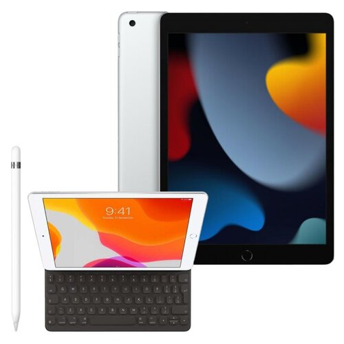 Tablet APPLE iPad 10.2 9 gen. 256GB Wi-Fi Srebrny + Etui na iPad / iPad Air / iPad Pro APPLE Smart Keyboard + Rysik APPLE (1. gen) MQLY3ZM/A