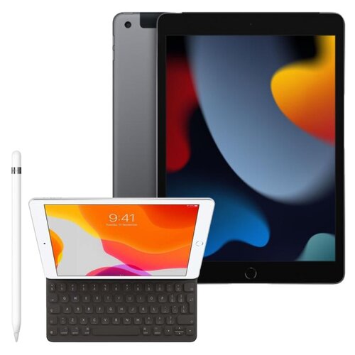 Tablet APPLE iPad 10.2 9 gen. 64GB LTE Wi-Fi Gwiezdna szarość + Etui na iPad / iPad Air / iPad Pro APPLE Smart Keyboard + Rysik APPLE (1. gen) MQLY3ZM/A
