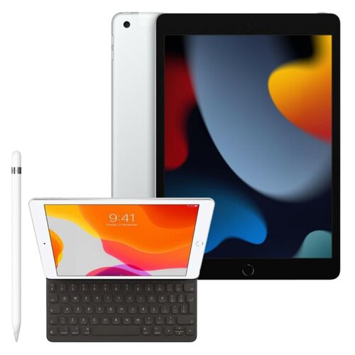 Tablet APPLE iPad 10.2 9 gen. 64GB LTE Wi-Fi Srebrny + Etui na iPad / iPad Air / iPad Pro APPLE Smart Keyboard + Rysik APPLE (1. gen) MQLY3ZM/A
