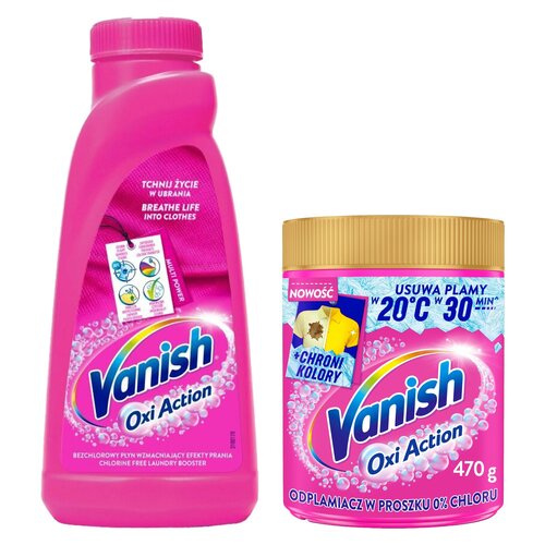 Odplamiacz do prania VANISH Oxi Action 500 ml + Odplamiacz do prania VANISH Oxi Action Różowy 0.47 kg