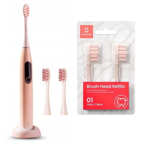 Szczoteczka soniczna OCLEAN X Pro Różowy + Końcówka szczoteczki OCLEAN PW03 Różowy (2 szt.)
