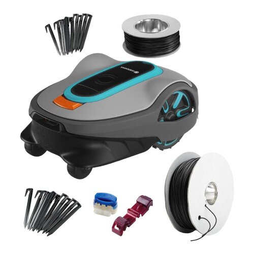 Robot koszący GARDENA Sileno Life 1500 + Przewód ograniczający GARDENA 04088-60 + Łączniki zaciskowe GARDENA 4089-20 + Szpilki zabezpieczające GARDENA 4090