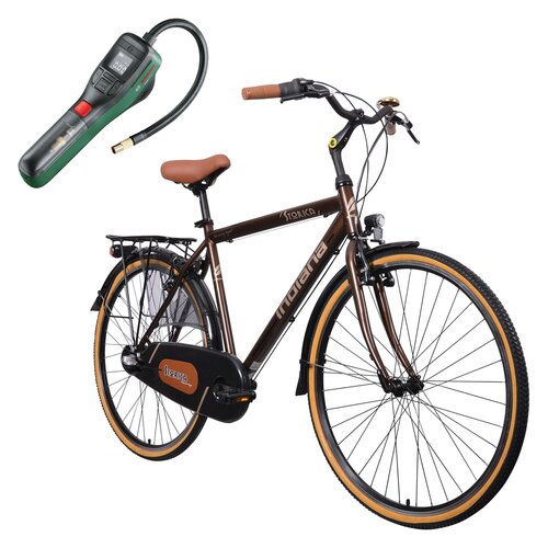 Rower miejski INDIANA Storica 140 3B 28 cali męski Brązowy + Pompka rowerowa BOSCH EasyPump 0603947000