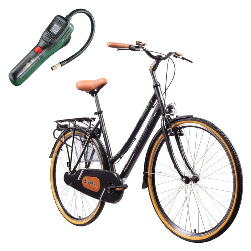 Rower miejski INDIANA Storica 130 1B 28 cali damski Czarny + Pompka rowerowa BOSCH EasyPump 0603947000