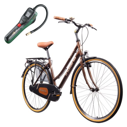 Rower miejski INDIANA Storica 130 1B 28 cali damski Brązowy + Pompka rowerowa BOSCH EasyPump 0603947000