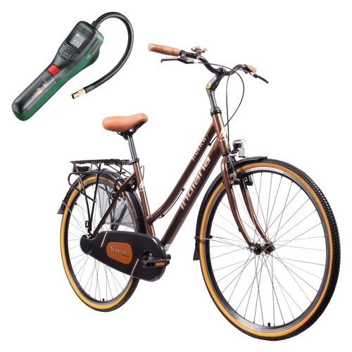 Rower miejski INDIANA Storica 130 1B 28 cali damski Brązowy + Pompka rowerowa BOSCH EasyPump 0603947000