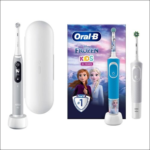 Szczoteczka magnetyczna ORAL-B iO 6 Szary + Szczoteczka rotacyjna ORAL-B D100 Kids Frozen + D103