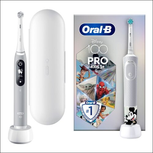 Szczoteczka magnetyczna ORAL-B iO 6 Szary + Szczoteczka rotacyjna ORAL-B D103 Kids Disney Mickey