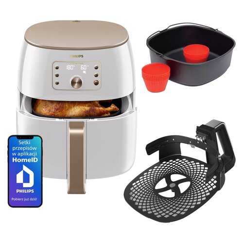 Frytkownica beztłuszczowa PHILIPS Ovi Smart XXL HD9870/20 Air Fryer + Zestaw do pizzy PHILIPS HD9953/00 do Air Fryer Ovi Smart XXL