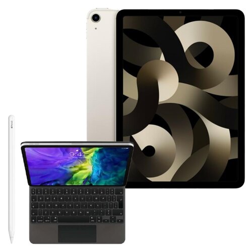Tablet APPLE iPad Air 10.9 5 gen. 256 GB 5G Wi-Fi Księżycowa poświata + Etui na iPad Air / iPad Pro APPLE Magic Keyboard + Rysik APPLE (2. gen) MU8F2ZM/A