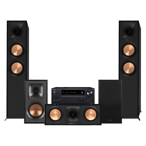 Amplituner Onkyo TX-NR6100 Czarny + Kolumna głośnikowa KLIPSCH R-605FA Czarny (2 szt.) + Głośnik centralny KLIPSCH Reference R-50C Czarny (1 szt.) + Kolumny głośnikowe KLIPSCH R-51M Czarny (2 szt.)