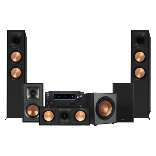 Amplituner Onkyo TX-NR6100 Czarny + Kolumna głośnikowa KLIPSCH R-605FA Czarny (2 szt.) + Głośnik centralny KLIPSCH Reference R-50C Czarny (1 szt.) + Kolumny głośnikowe KLIPSCH R-51M Czarny (2 szt.) + Subwoofer KLIPSCH R-120SW