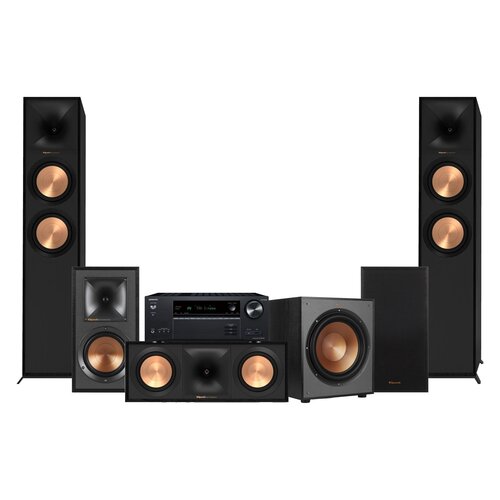 Amplituner Onkyo TX-NR6100 Czarny + Kolumna głośnikowa KLIPSCH R-600F Czarny (2 szt.) + Głośnik centralny KLIPSCH Reference R-50C Czarny (1 szt.) + Kolumny głośnikowe KLIPSCH R-51M Czarny (2 szt.) + Subwoofer KLIPSCH R-120SW