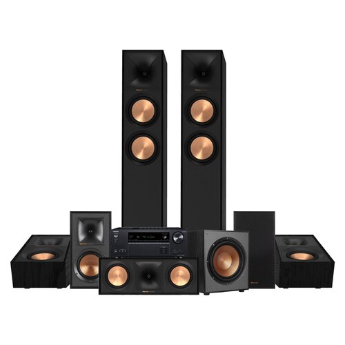 Amplituner Onkyo TX-NR6100 Czarny + Kolumna głośnikowa KLIPSCH R-600F Czarny (2 szt.) + Głośnik centralny KLIPSCH Reference R-50C Czarny (1 szt.) + Kolumny głośnikowe KLIPSCH R-51M Czarny (2 szt.) + Subwoofer KLIPSCH R-120SW + Kolumny głośnikowe KLIPSCH R-40SA Czarny (2 szt.)