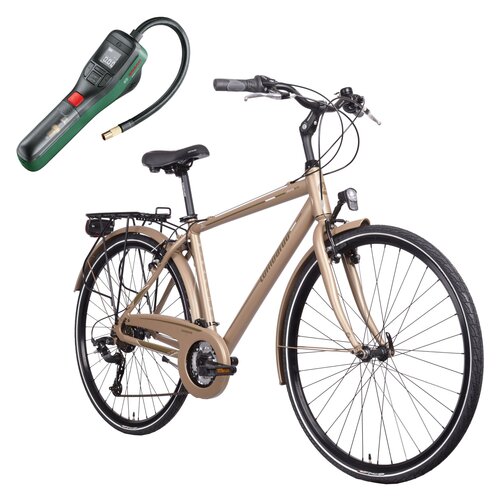 Rower trekkingowy LOMBARDO Mirafiori 270 M17 28 cali męski Brązowo-czarny mat + Pompka rowerowa BOSCH EasyPump 0603947000