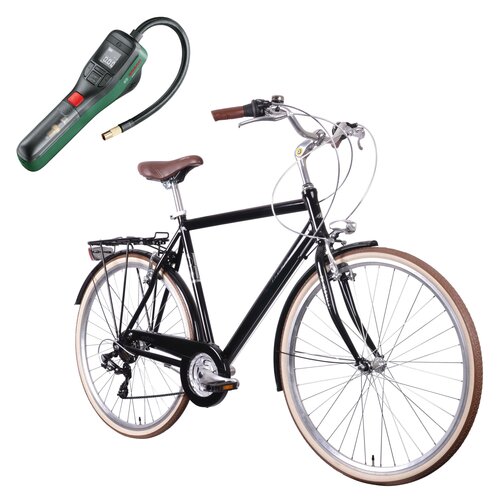 Rower miejski MBM Boulevard 18B 28 cali męski Czarny + Pompka rowerowa BOSCH EasyPump 0603947000