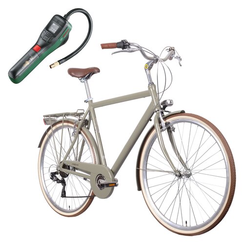 Rower miejski MBM Boulevard 6B 28 cali męski Khaki + Pompka rowerowa BOSCH EasyPump 0603947000