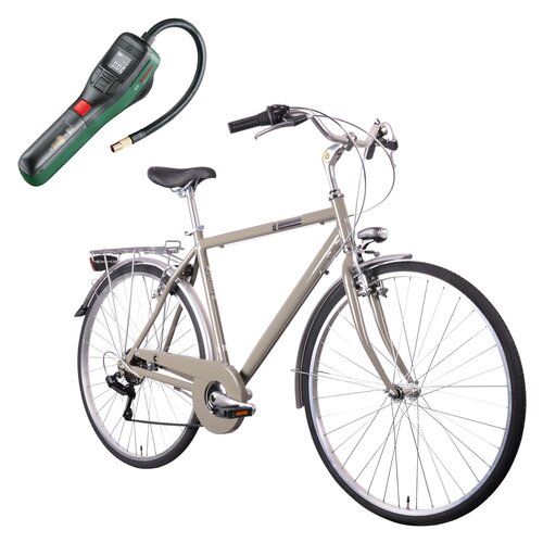 Rower miejski MBM 828 Central 6B 28 cali męski Khaki + Pompka rowerowa BOSCH EasyPump 0603947000