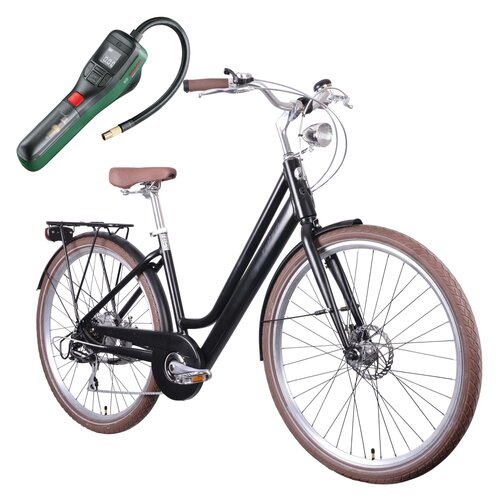 Rower elektryczny MBM La Rue D18 28 cali Czarny + Pompka rowerowa BOSCH EasyPump 0603947000