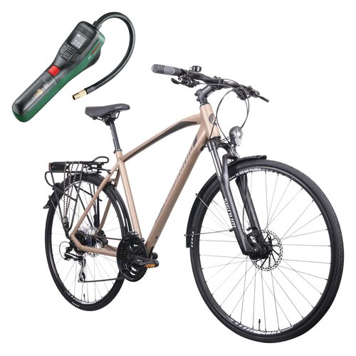Rower trekkingowy LOMBARDO Amantea City Man M18 28 cali męski Brązowo-czarny mat + Pompka rowerowa BOSCH EasyPump 0603947000