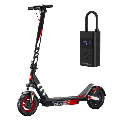 Hulajnoga elektryczna APRILIA E-SR2 Evo 50km 500W Amortyzacja 10" Czarno-szaro-czerwony + Pompka rowerowa XRIDER z funkcją powerbank XR00AP01