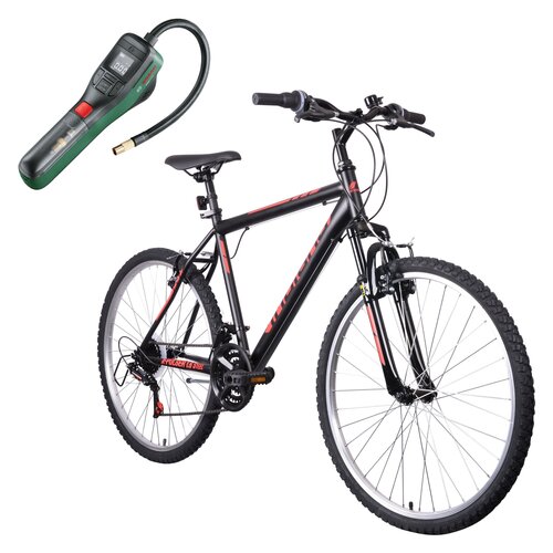 Rower górski MTB INDIANA X-Pulser 1.6 M19 26 cali męski Czarno-czerwony + Pompka rowerowa BOSCH EasyPump 0603947000