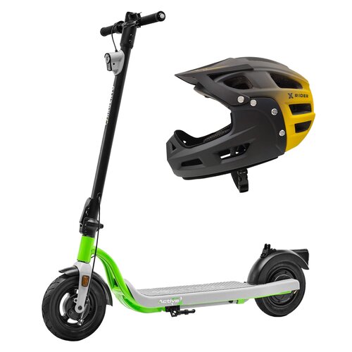 Hulajnoga elektryczna ARGENTO Evo Active 25km 350W 10" Czarno-zielono-szary + Kask rowerowy XRIDER XR00KFH01 Czarno-żółty MTB (rozmiar S)