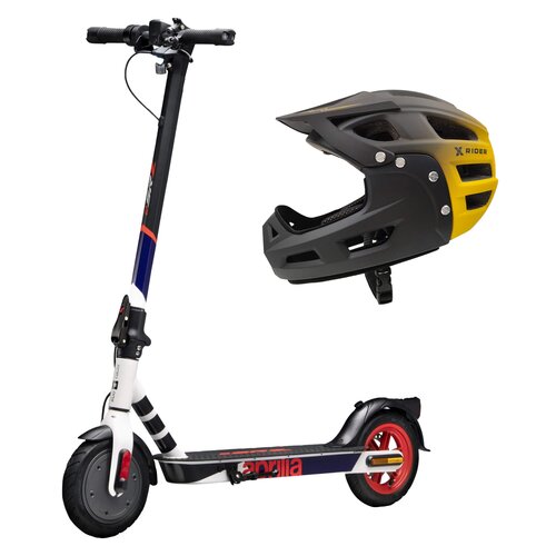 Hulajnoga elektryczna APRILIA E-SRZ 20km 300W 8.5" Biało-czarno-czerwony + Kask rowerowy XRIDER XR00KFH01 Czarno-żółty MTB (rozmiar S)