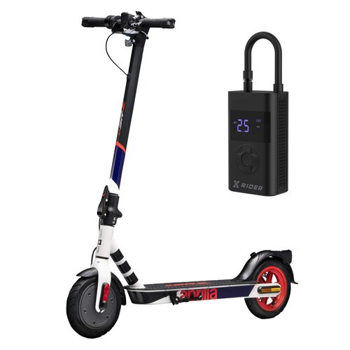 Hulajnoga elektryczna APRILIA E-SRZ 20km 300W 8.5" Biało-czarno-czerwony + Pompka rowerowa XRIDER z funkcją powerbank XR00AP01