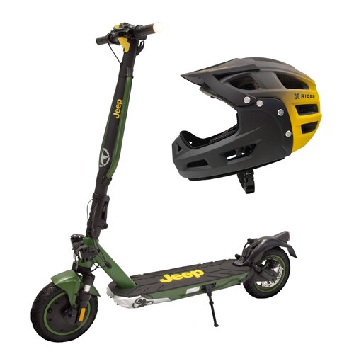 Hulajnoga elektryczna JEEP 2XE Adventurer v2 40km 350W 2 amortyzatory 10" Czarno-zielony + Kask rowerowy XRIDER XR00KFH01 Czarno-żółty MTB (rozmiar S)