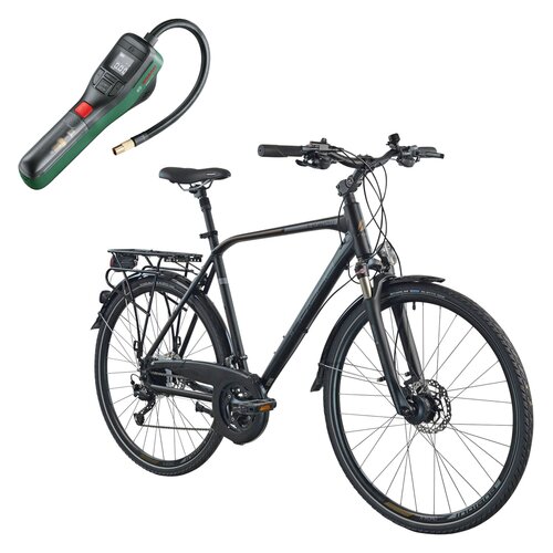 Rower trekkingowy INDIANA X-Road 5.0 M23 28 cali męski Czarno-brązowo-szary + Pompka rowerowa BOSCH EasyPump 0603947000