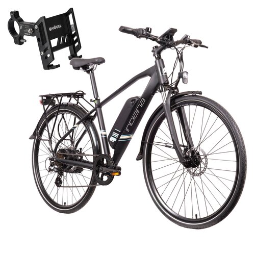 Rower elektryczny INDIANA E-Trekking 1.0 M17 28 cali Czarno-niebieski + Uchwyt na telefon do roweru VÖGEL VUC601